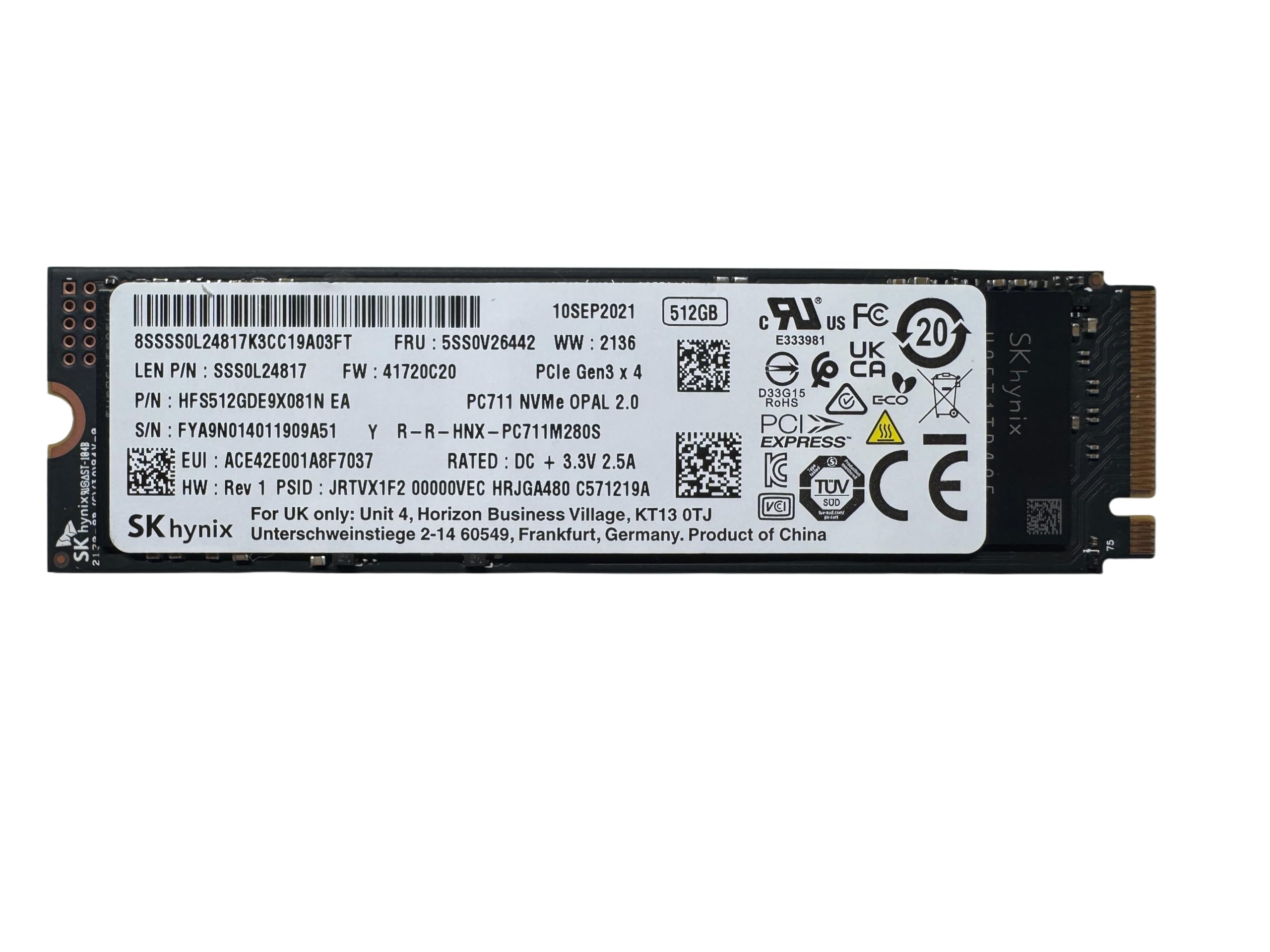 Amazon | 【整備済み品】SK hynix PC711 512GB NVMe SSD M.2 2280 PCIe